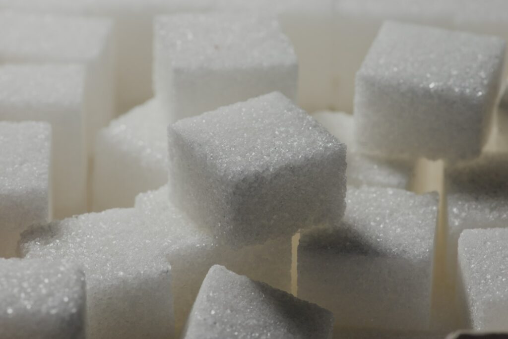 Close-up of white sugar cubes